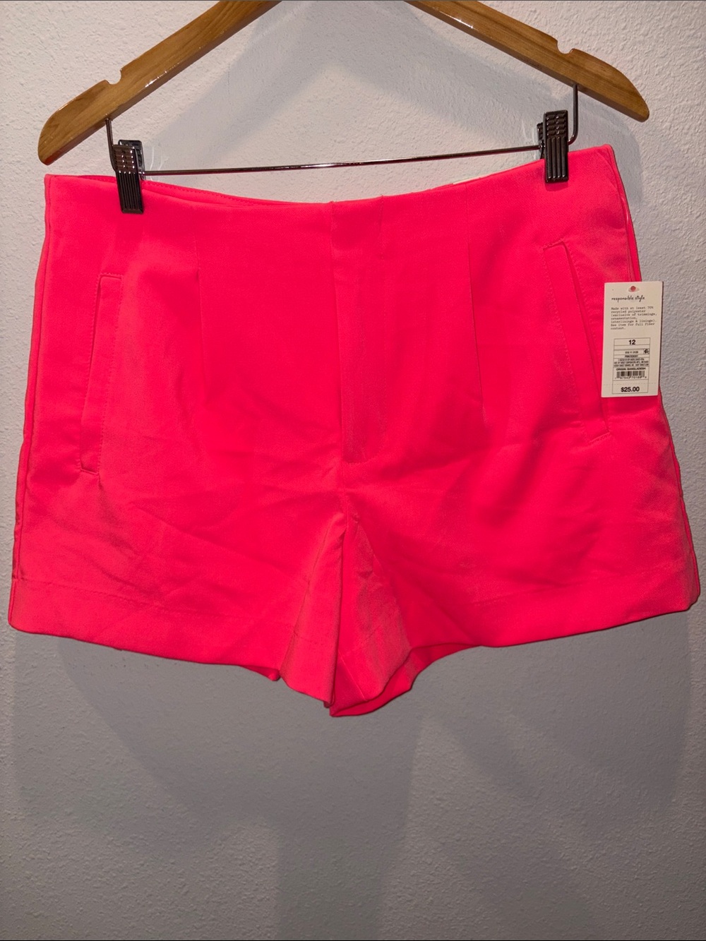 Women's Neon Pink Tailored Midi Shorts